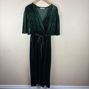 Nemidor Elegant Green Velvet Wrap Dress Short Sleeves Plus Size 5XL Holiday Maxi